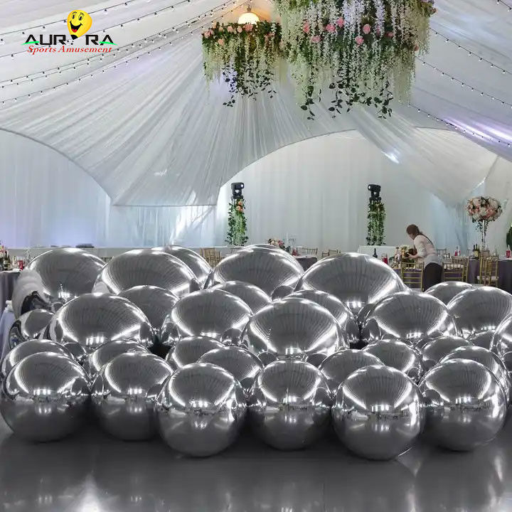 كرة مرآة قابلة للنفخ ملونة 0.3 ملم حزب PVC الكرات الزخرفية الكبيرة
