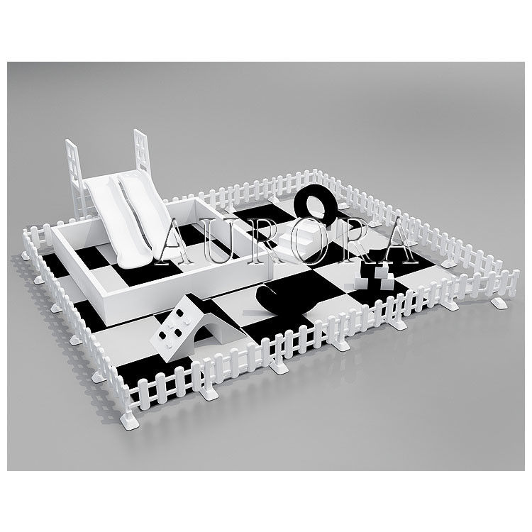 معدات اللعب الناعمة مع شرائح مزدوجة مجموعة الأطفال باللون الأسود والأبيض للإيجار